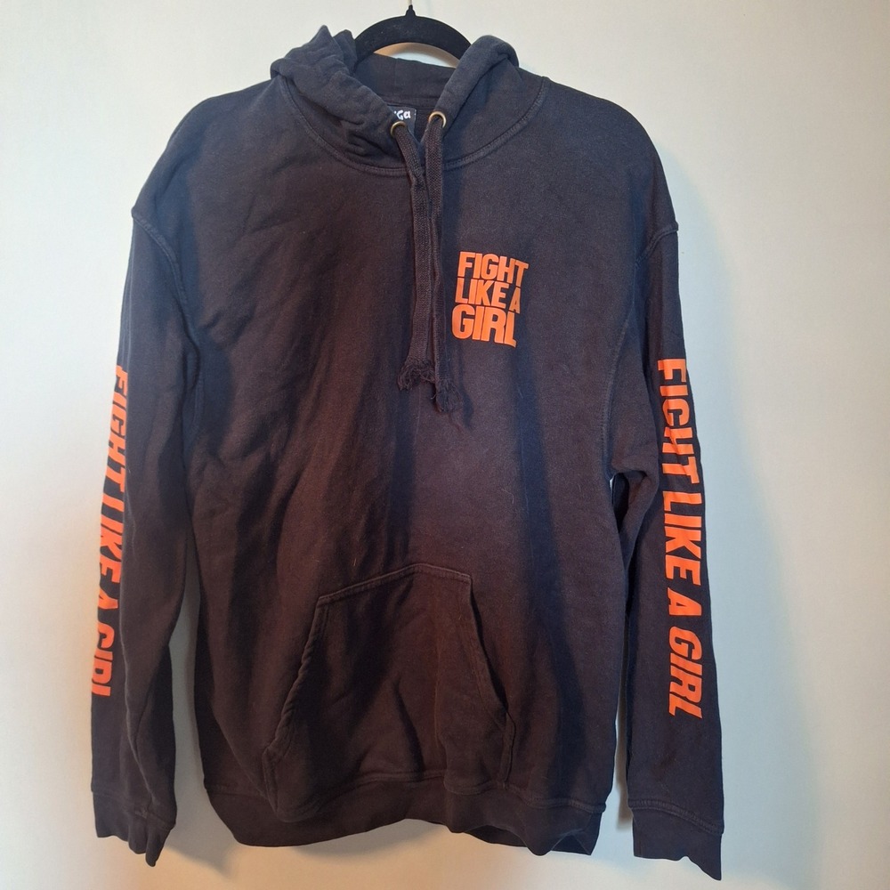 Minga Fight Like A Girl Hoodie Black Orange Graphic Sweatshirt Size Medium